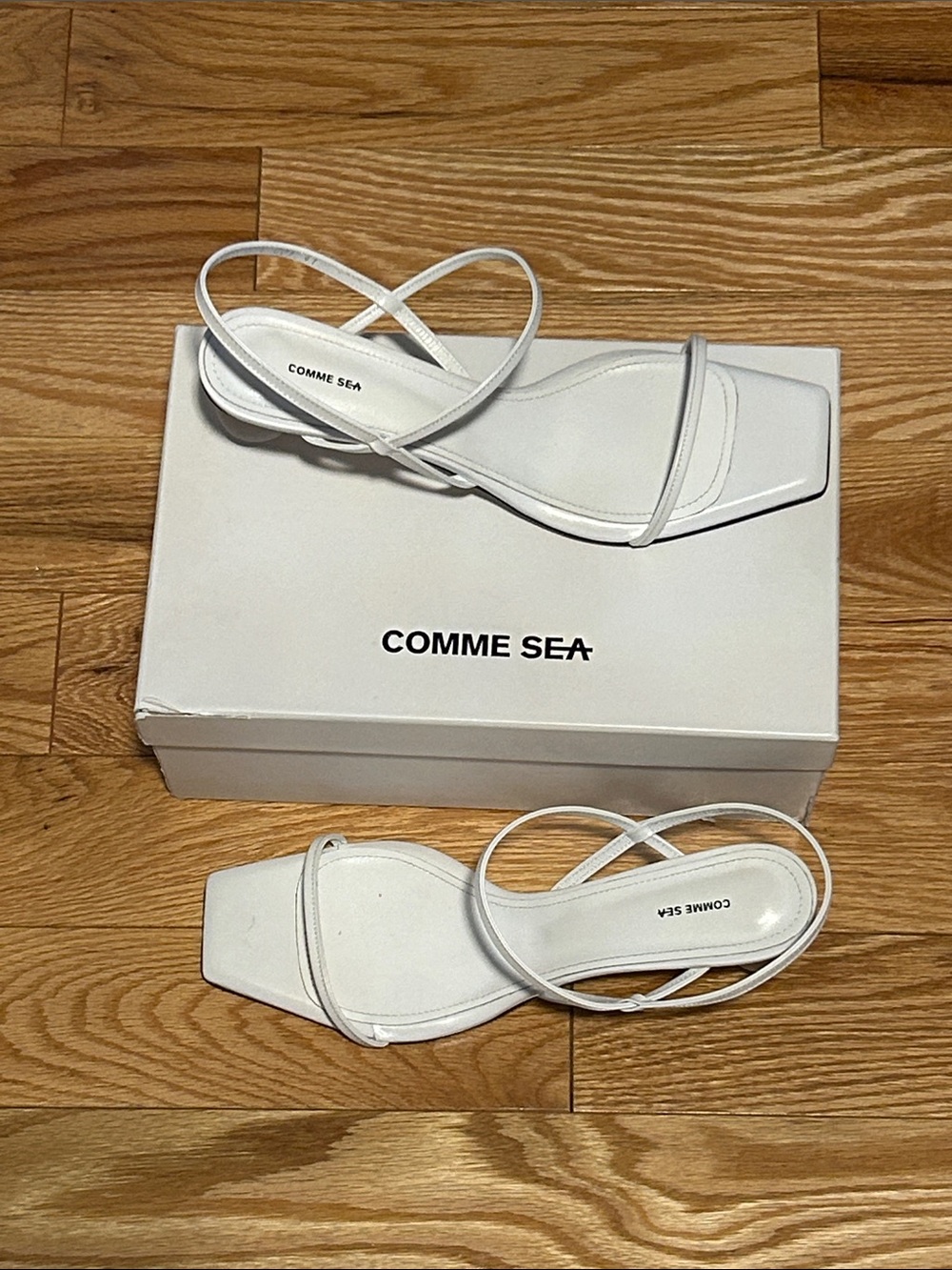 White Strappy Square-Toe Slingback Heels